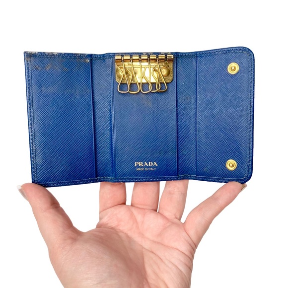 Authentic PRADA Cobalt Royal Ocean Blue Saffiano Leather & Gold Key Card Holder - Picture 4 of 6